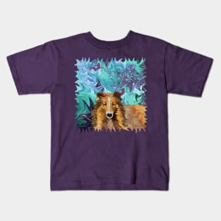 The Inquisitive Collie of the Psychedelic Dog Parade Kids T-Shirt